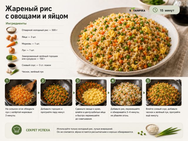 Жареный рис с овощами и яйцом Жареный рис с овощами и яйцом