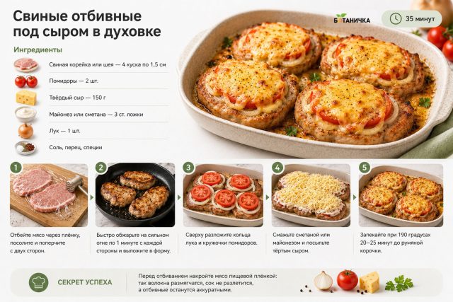 Свиные отбивные под сыром в духовке Свиные отбивные под сыром в духовке