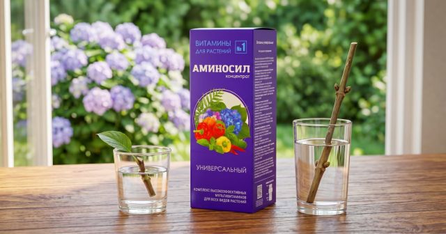 Чтобы повысить приживаемость и ускорить образование корней, перед посадкой замочите черенки вертикально на 12 часов в растворе Аминосила универсального