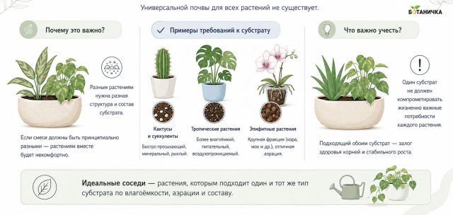 Если растениям нужны принципиально разные почвенные смеси, общий горшок вряд ли станет комфортным домом для обоих. Если растениям нужны принципиально разные почвенные смеси, общий горшок вряд ли станет комфортным домом для обоих.