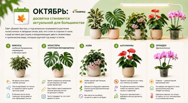 Какие комнатные растения досвечивать в октябре? Какие комнатные растения досвечивать в октябре?
