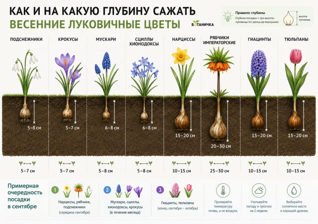 Как и на какую глубину сажать луковичные цветы осенью?