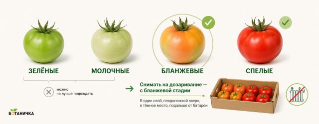Для домашнего дозаривания надёжнее снимать томаты, у которых уже появился первый оттенок будущей окраски. Для домашнего дозаривания надёжнее снимать томаты, у которых уже появился первый оттенок будущей окраски.