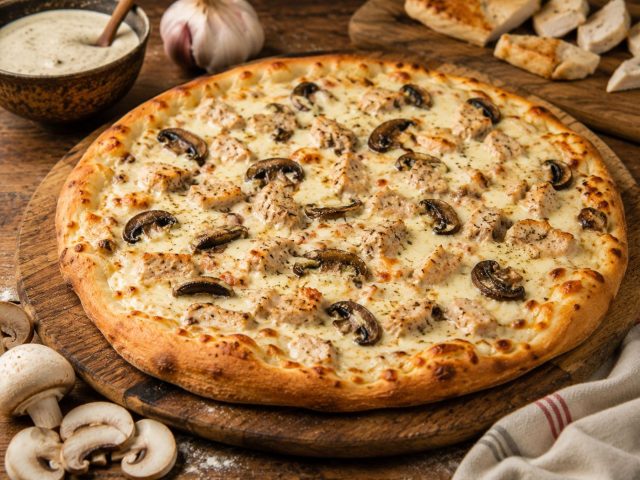 Сливочная основа, курица и золотистые шампиньоны напоминают вкус жюльена, только на тонком тесте. Грибы обязательно обжарьте заранее, чтобы лишняя влага не размочила корж во время выпечки. Сливочная основа, курица и золотистые шампиньоны напоминают вкус жюльена, только на тонком тесте. Грибы обязательно обжарьте заранее, чтобы лишняя влага не размочила корж во время выпечки.