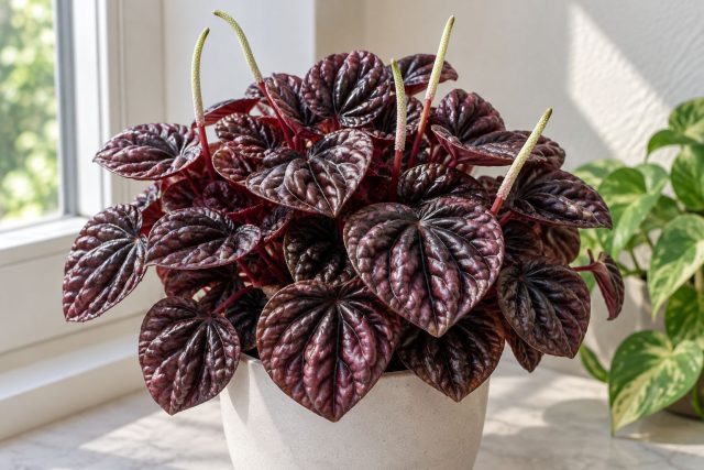 Пеперомия морщинистая «Шуми Ред» (Peperomia caperata ‘Schumi Red’) Пеперомия морщинистая «Шуми Ред» (Peperomia caperata ‘Schumi Red’)