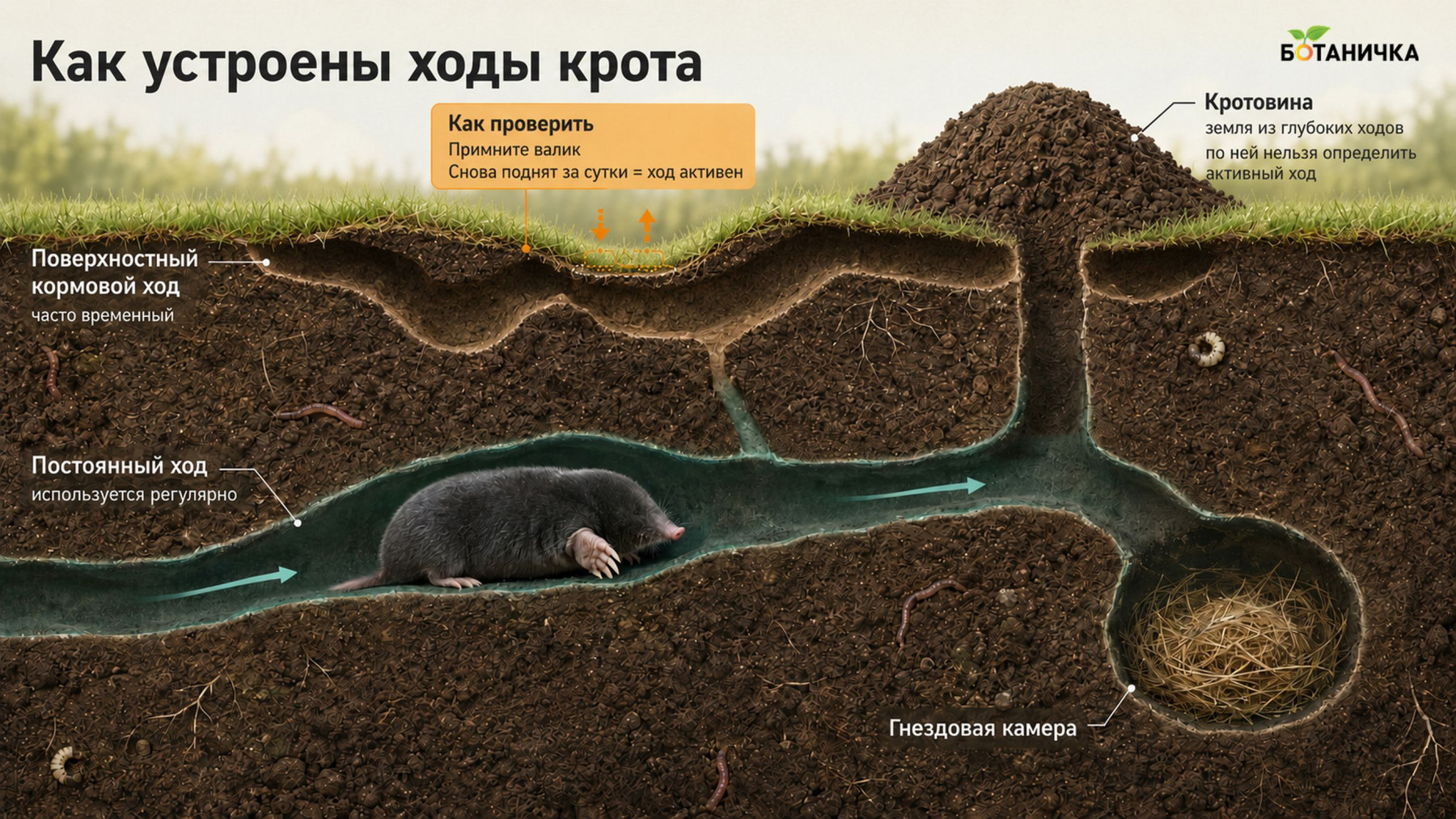 подземные ходы и тоннели крота под дерном