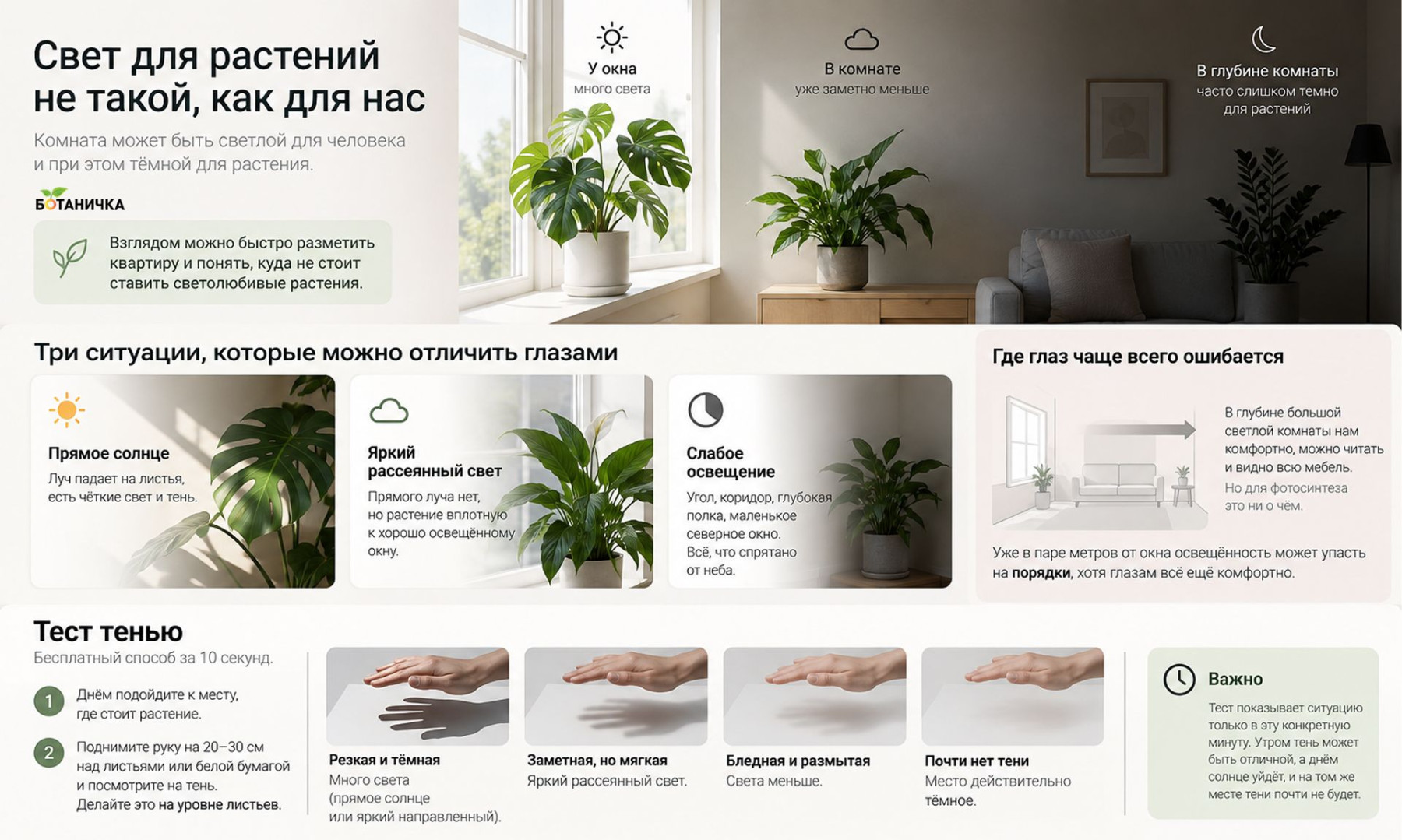 проверка освещенности с помощью теста тенью