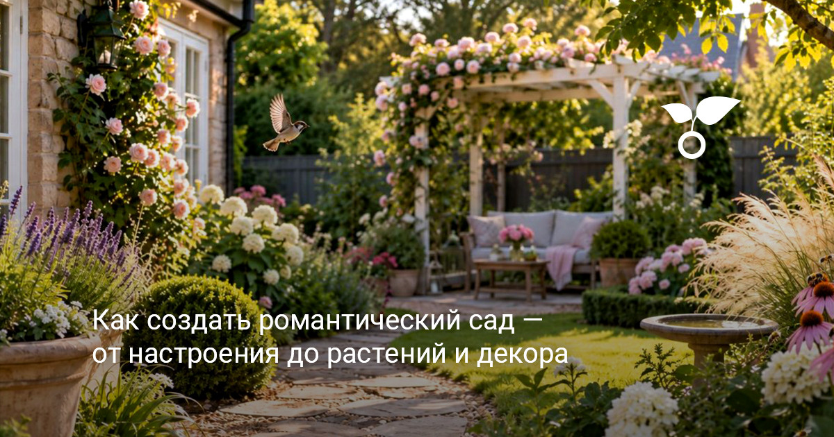 Общий вид романтического сада с извилистыми дорожками и свободными посадками