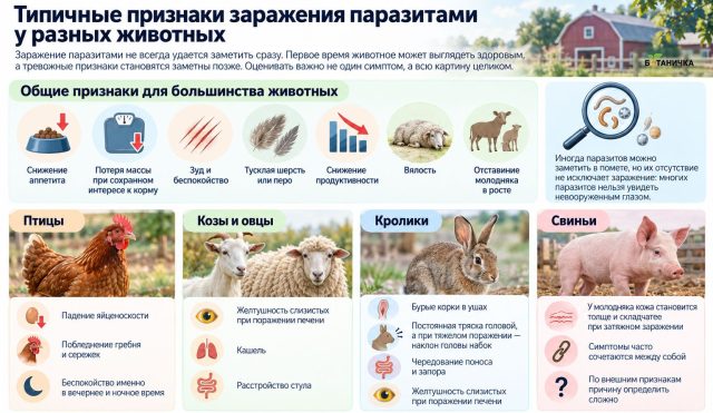 Типичные признаки заражения у разных животных