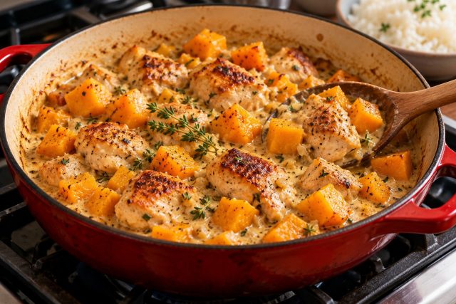 Курица и тыква должны быть нарезаны кусочками близкого размера, чтобы успеть приготовиться вместе. Перед подачей проверьте самый крупный кусок мяса: внутри он должен быть полностью готов. Курица и тыква должны быть нарезаны кусочками близкого размера, чтобы успеть приготовиться вместе. Перед подачей проверьте самый крупный кусок мяса: внутри он должен быть полностью готов.
